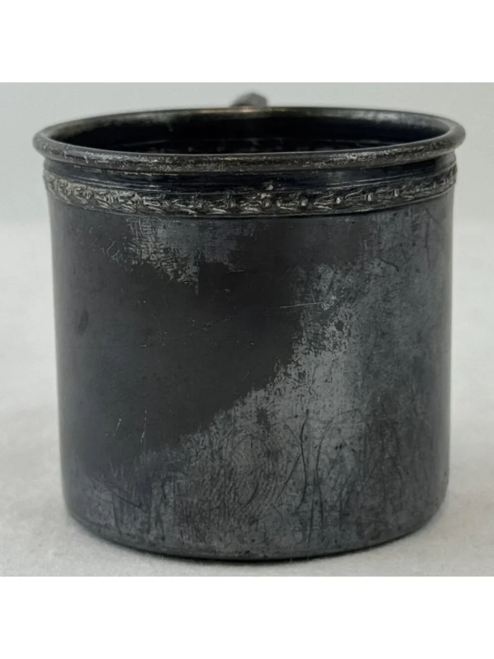 Vintage Portsmouth Silver Co EPWM Silver Plate Baby Cup Ornate Rim Aged Patina